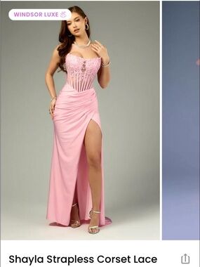 Windsor Dusty Pink Lace Corset Prom Gown